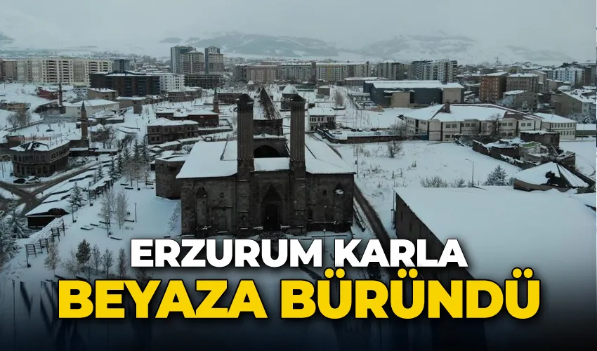 Erzurum karla beyaza büründü