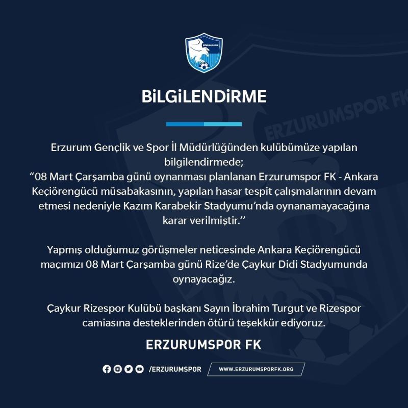 Depremden etkilenen stadyumda Ankara Keçiörengücü maçı oynanmayacak
