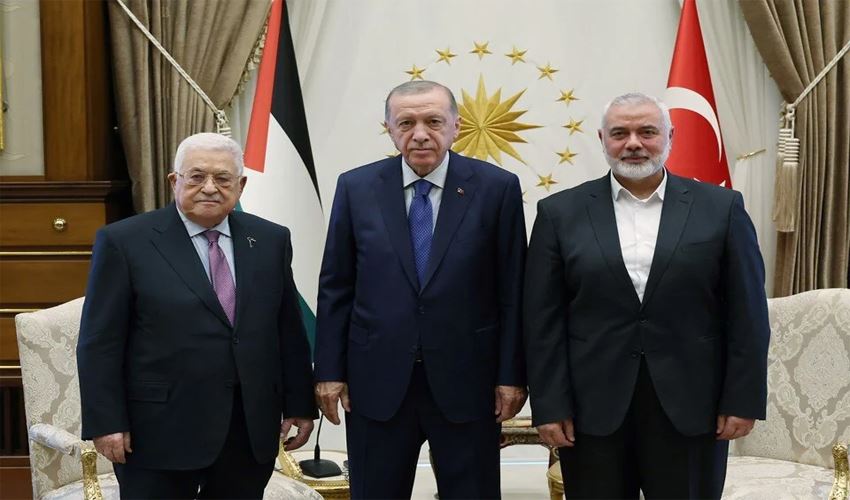 Erdoğan, Mahmud Abbas ve İsmail Haniye ile bir arada