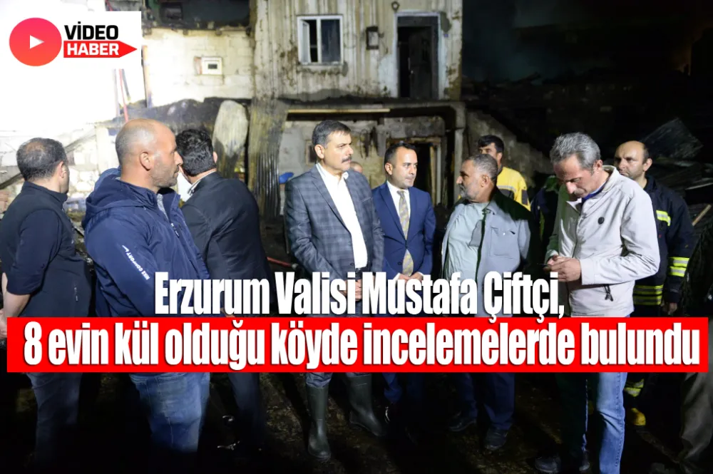 Erzurum Valisi Mustafa Çiftçi, 8 evin kül olduğu köyde incelemelerde bulundu