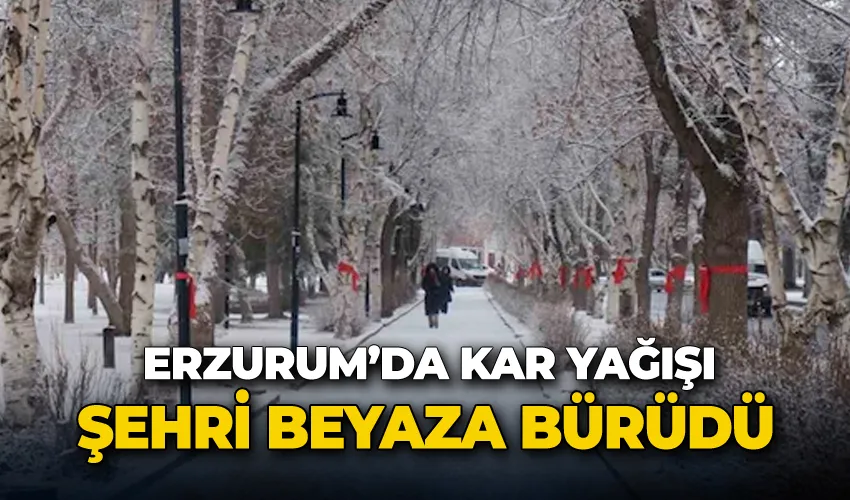 Erzurum’da kar yağışı şehri beyaza bürüdü