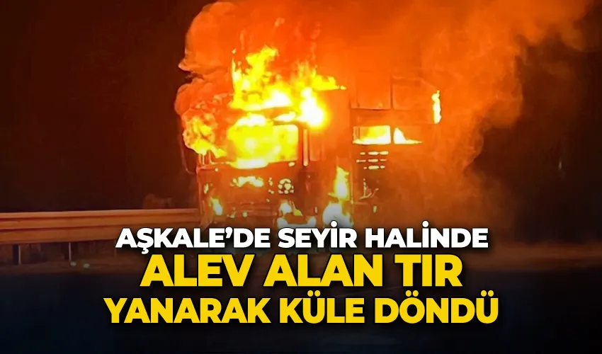 Aşkale’de seyir halinde alev alan tır yanarak küle döndü