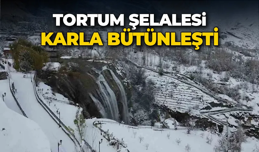 Tortum Şelalesi karla bütünleşti