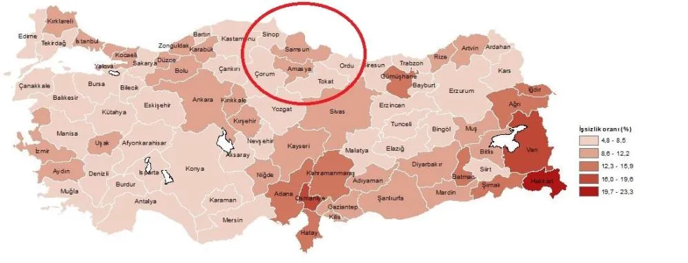 Karadeniz’de en yüksek işsizlik oranı Samsun’da