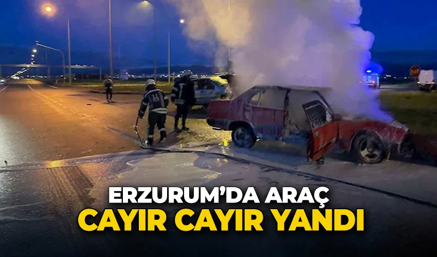 Erzurum’da araç cayır cayır yandı