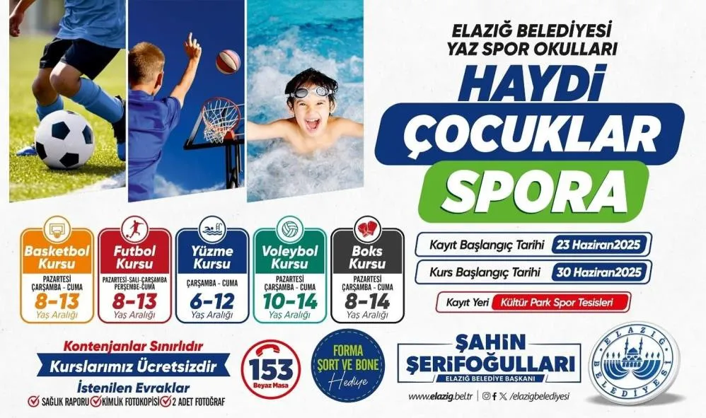 Elazığ Belediyesi ücretsiz yaz spor kursları başlıyor